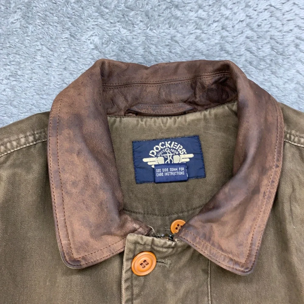 Dockers Field Jacket Mens Large Brown Plaid Lined Canvas Barn Coat DM8857P